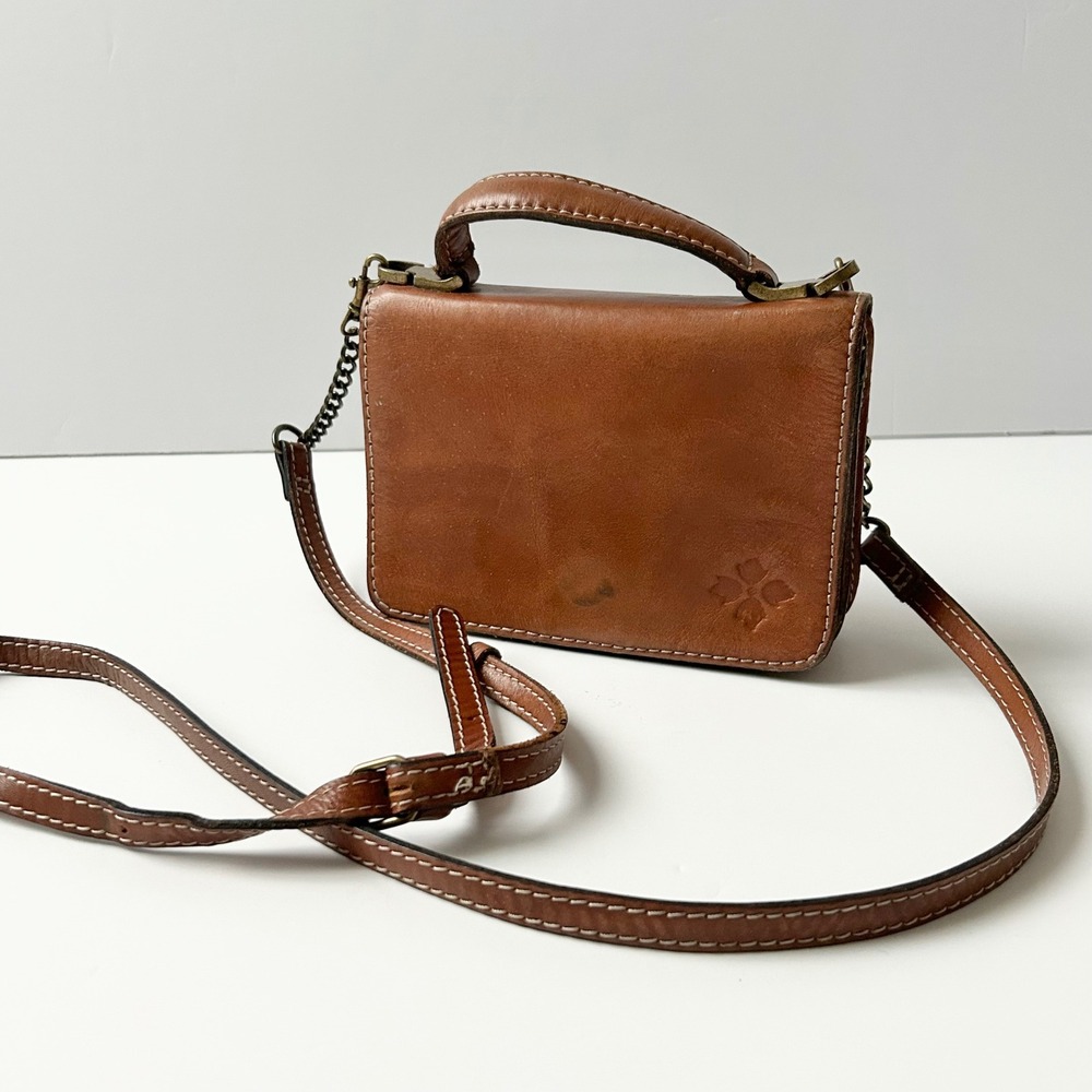 Patricia Nash Top Handle Crossbody Bag Leather Brown Small Flap Top Handle